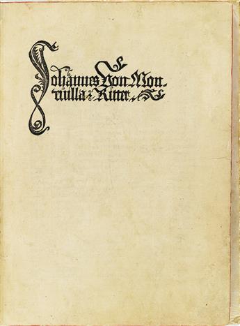 INCUNABULA  MANDEVILLE, JEAN DE, attributed to.  Reysen und Wanderschafften durch das Gelobte Land.  1488. Title in facsimile.
